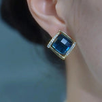 Blue Square Crystal Earrings