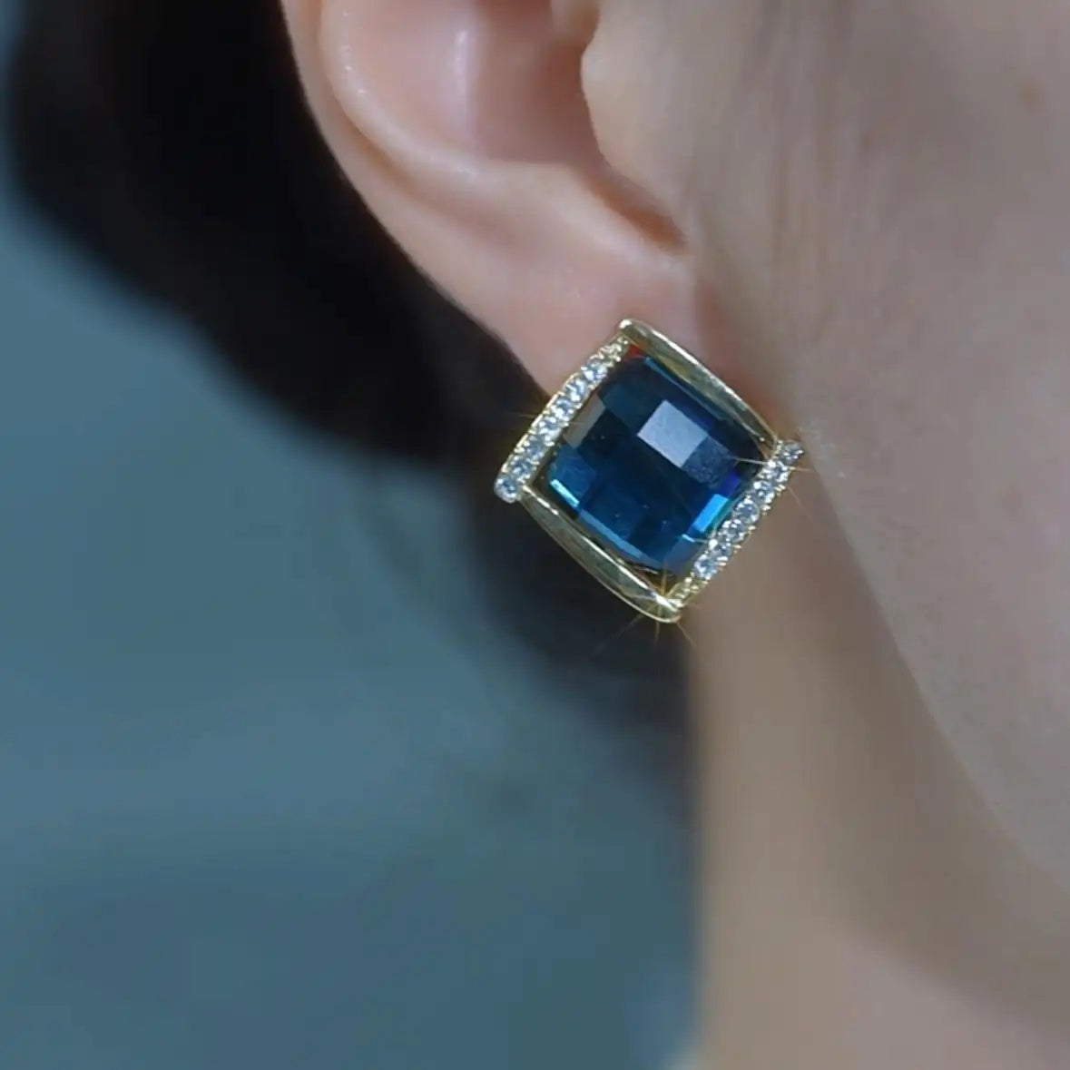 Blue Square Crystal Earrings