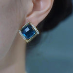 Blue Square Crystal Earrings