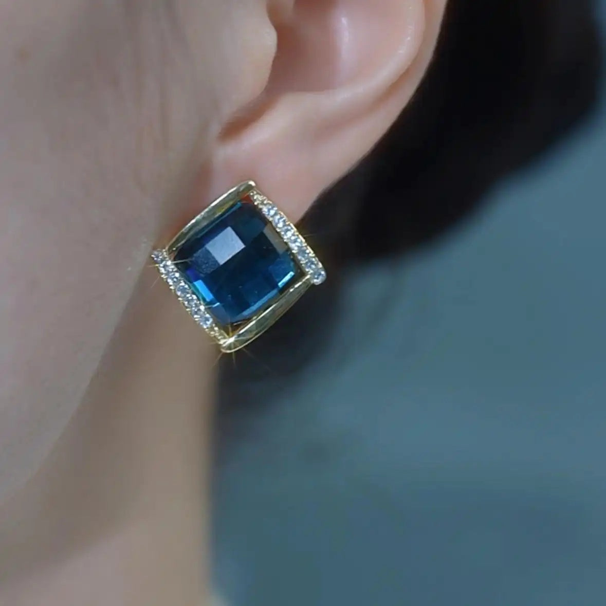 Blue Square Crystal Earrings