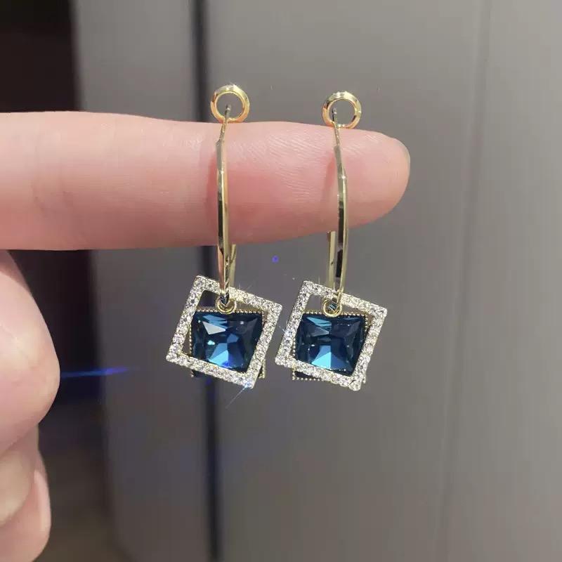 Blue Square Hoop Earrings