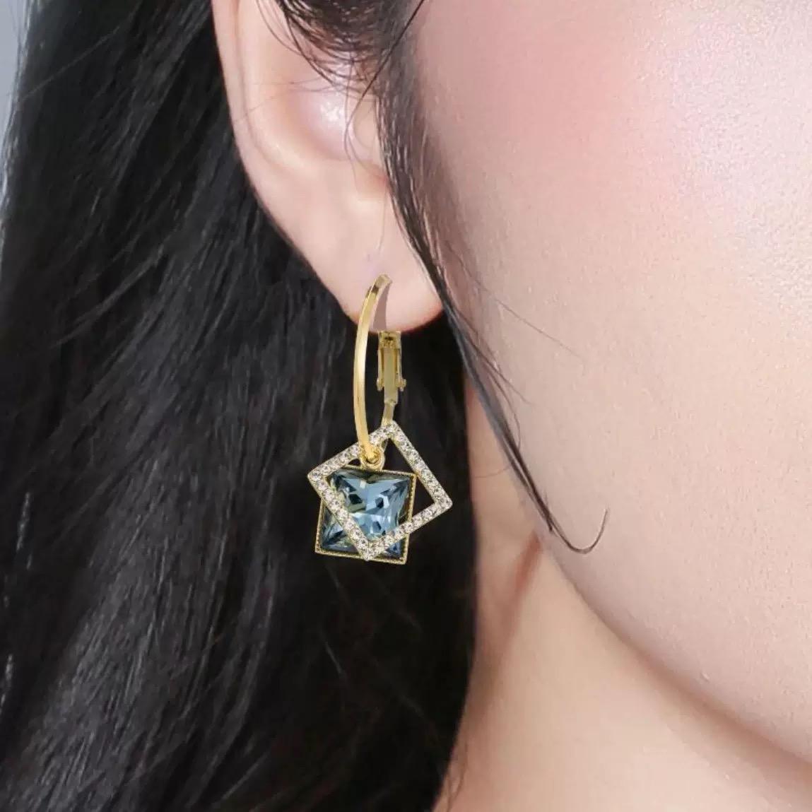 Blue Square Hoop Earrings