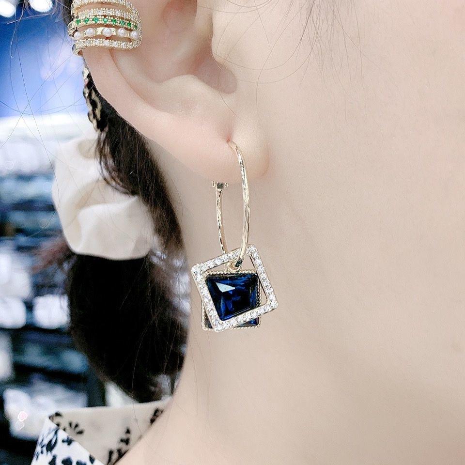 Blue Square Hoop Earrings