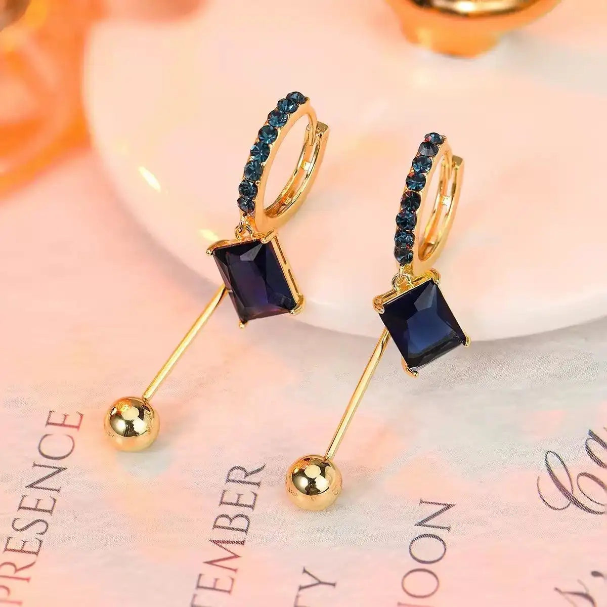 Blue Square Stud Earrings