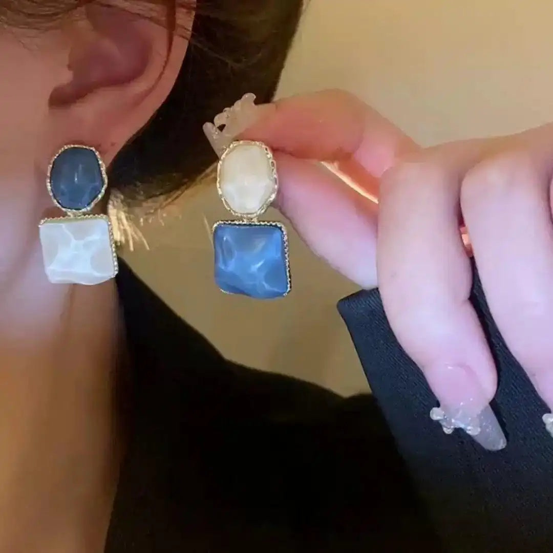 Blue Teardrop Crystal Long Drop Earrings