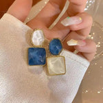 Blue Teardrop Crystal Long Drop Earrings