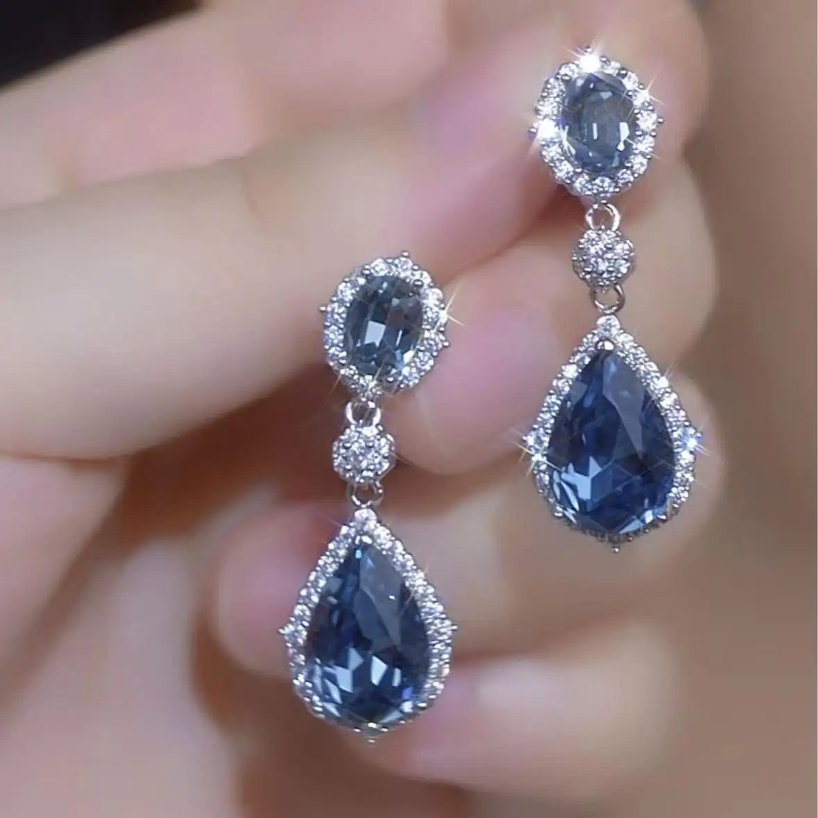 Blue Teardrop Hoop Earrings