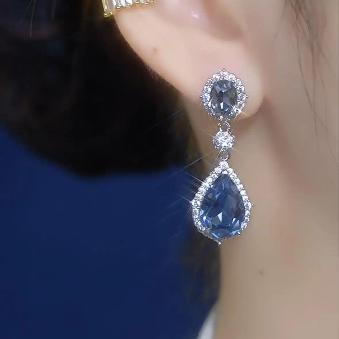 Blue Teardrop Hoop Earrings