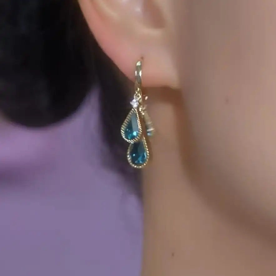 Blue Triple Teardrop Drop Earrings