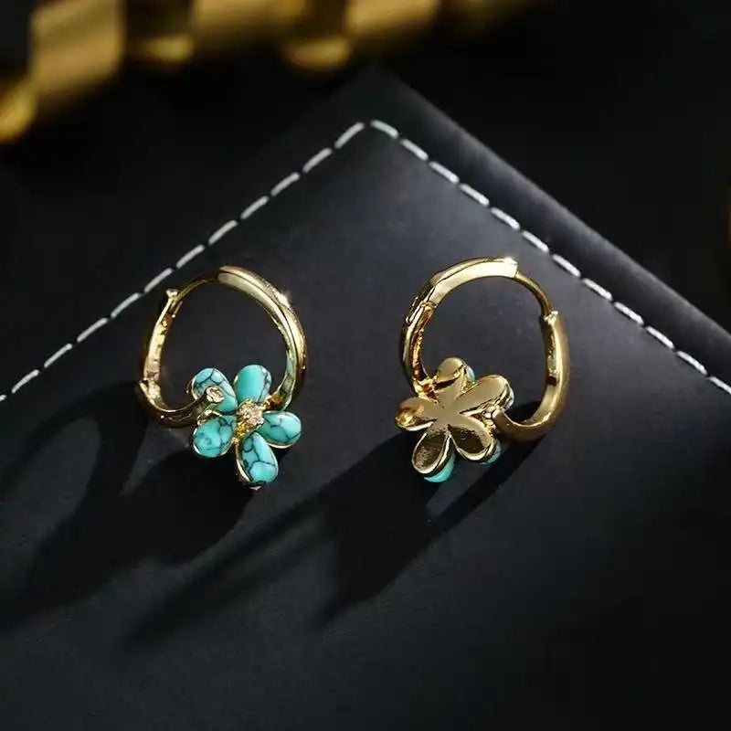 Blue Turquoise Flower Clip-On Earrings