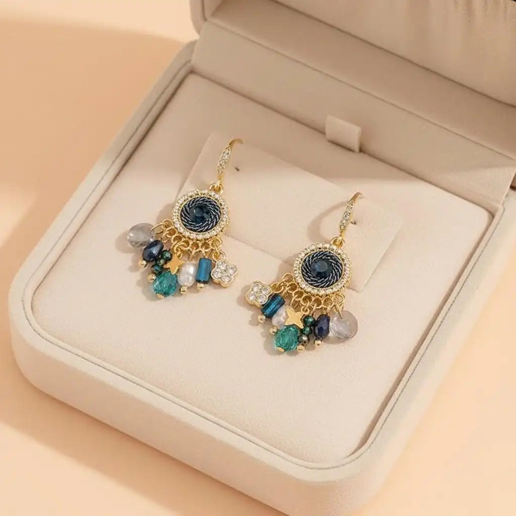Bohemian Colorful Crystal Tassel Drop Earrings