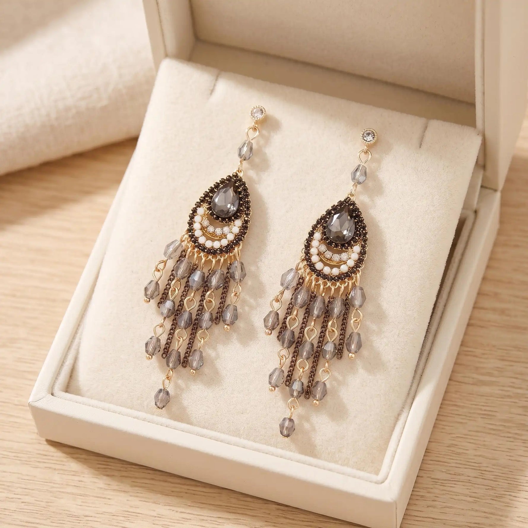 Bohemian Crystal Tassel Drop Earrings