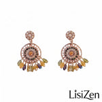 Bohemian Multicolor Crystal Tassel Drop Earrings