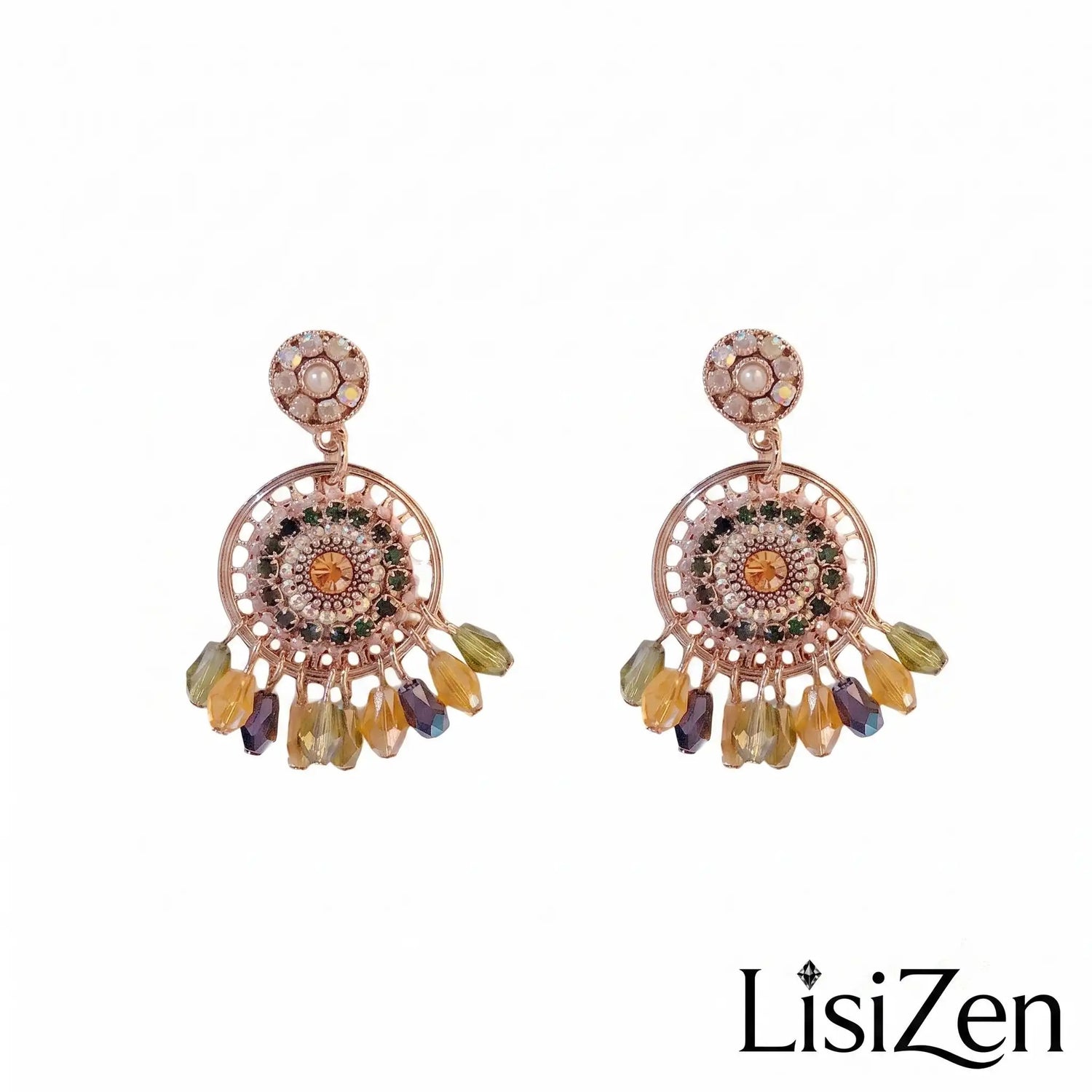Bohemian Multicolor Crystal Tassel Drop Earrings