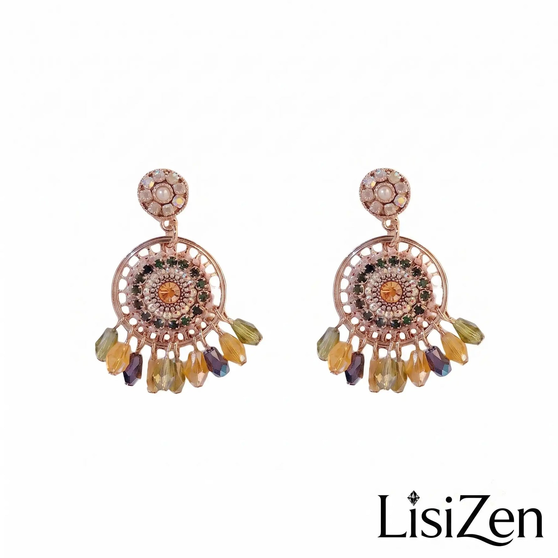 Bohemian Multicolor Crystal Tassel Drop Earrings