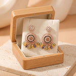 Bohemian Multicolor Crystal Tassel Drop Earrings