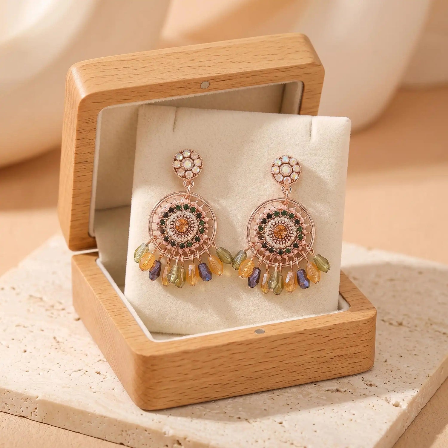 Bohemian Multicolor Crystal Tassel Drop Earrings