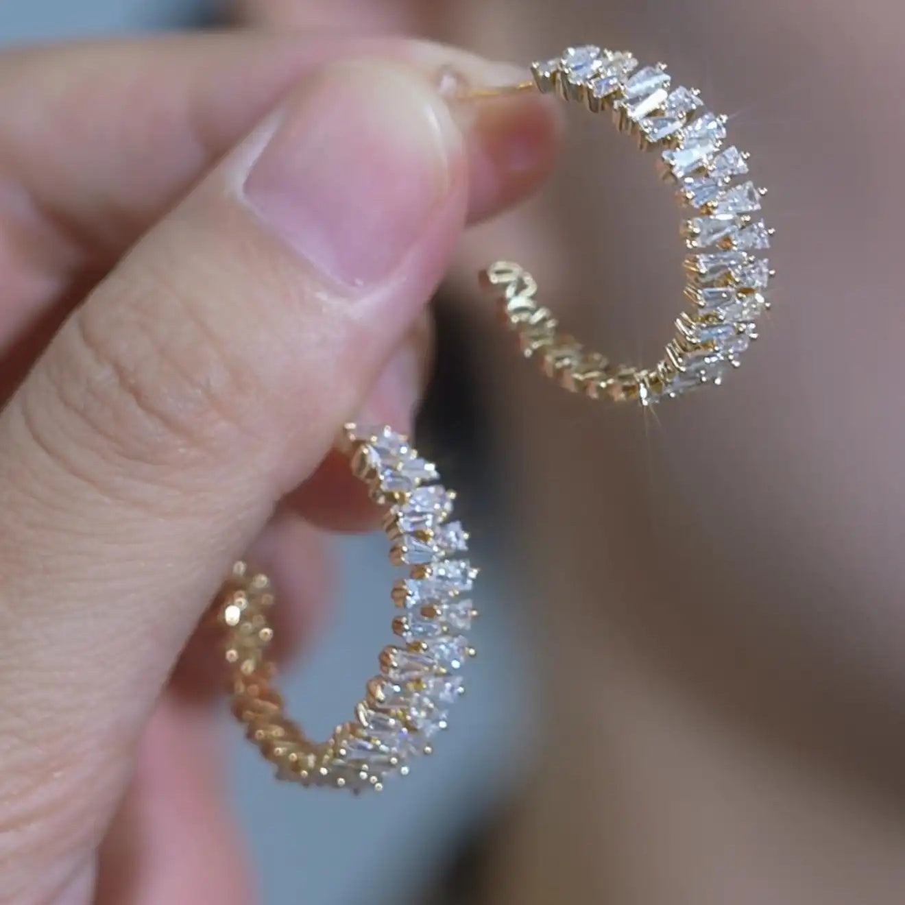 Bold Micro-Paved Crystal Geometric Hoop Earrings