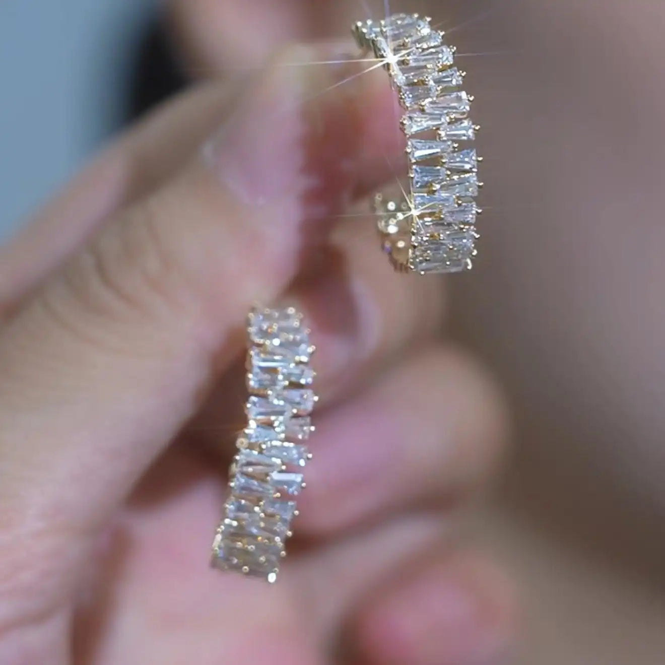 Bold Micro-Paved Crystal Geometric Hoop Earrings