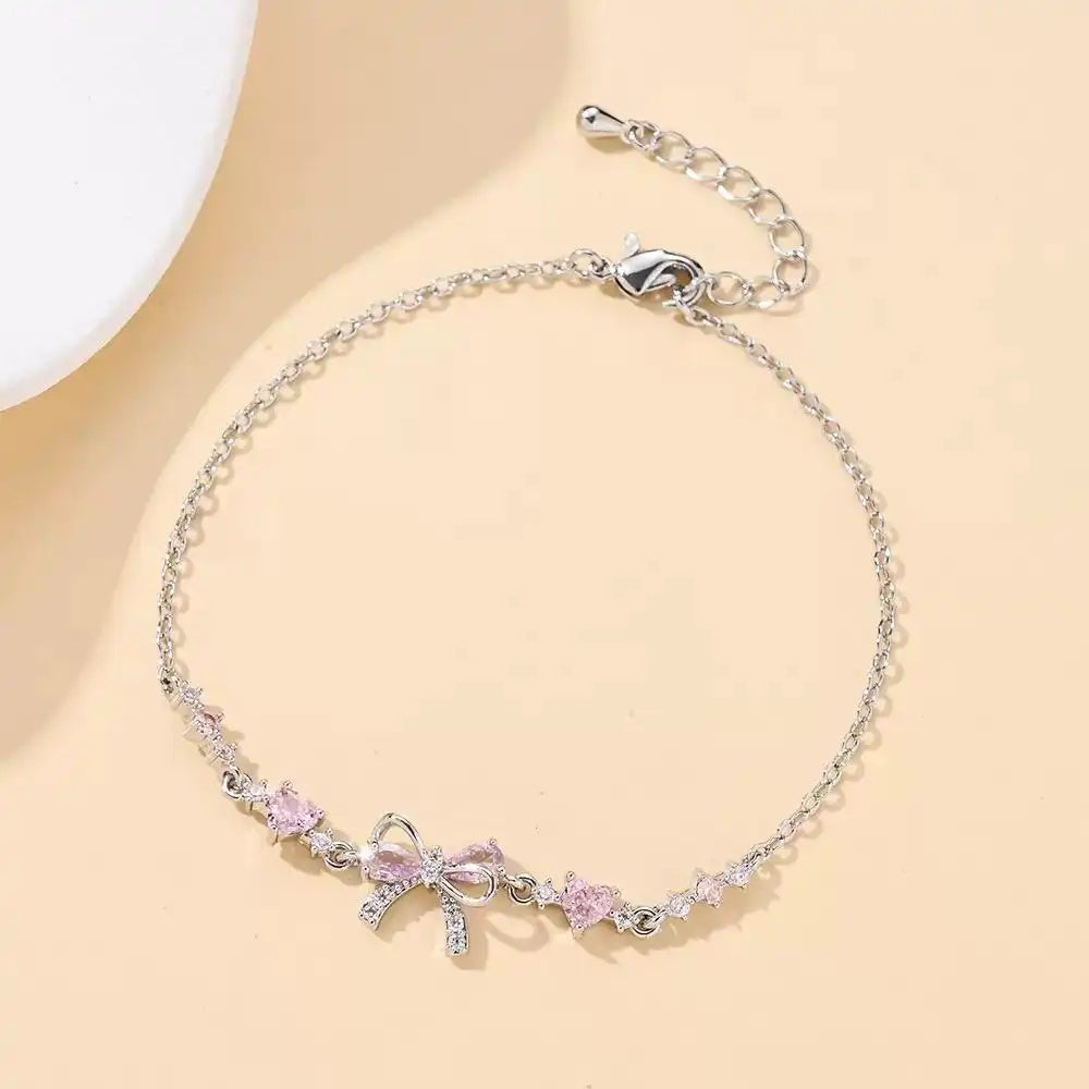 Bow Crystal Heart Bracelet