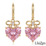 Bowknot Crystal Heart Clip-On Drop Earrings