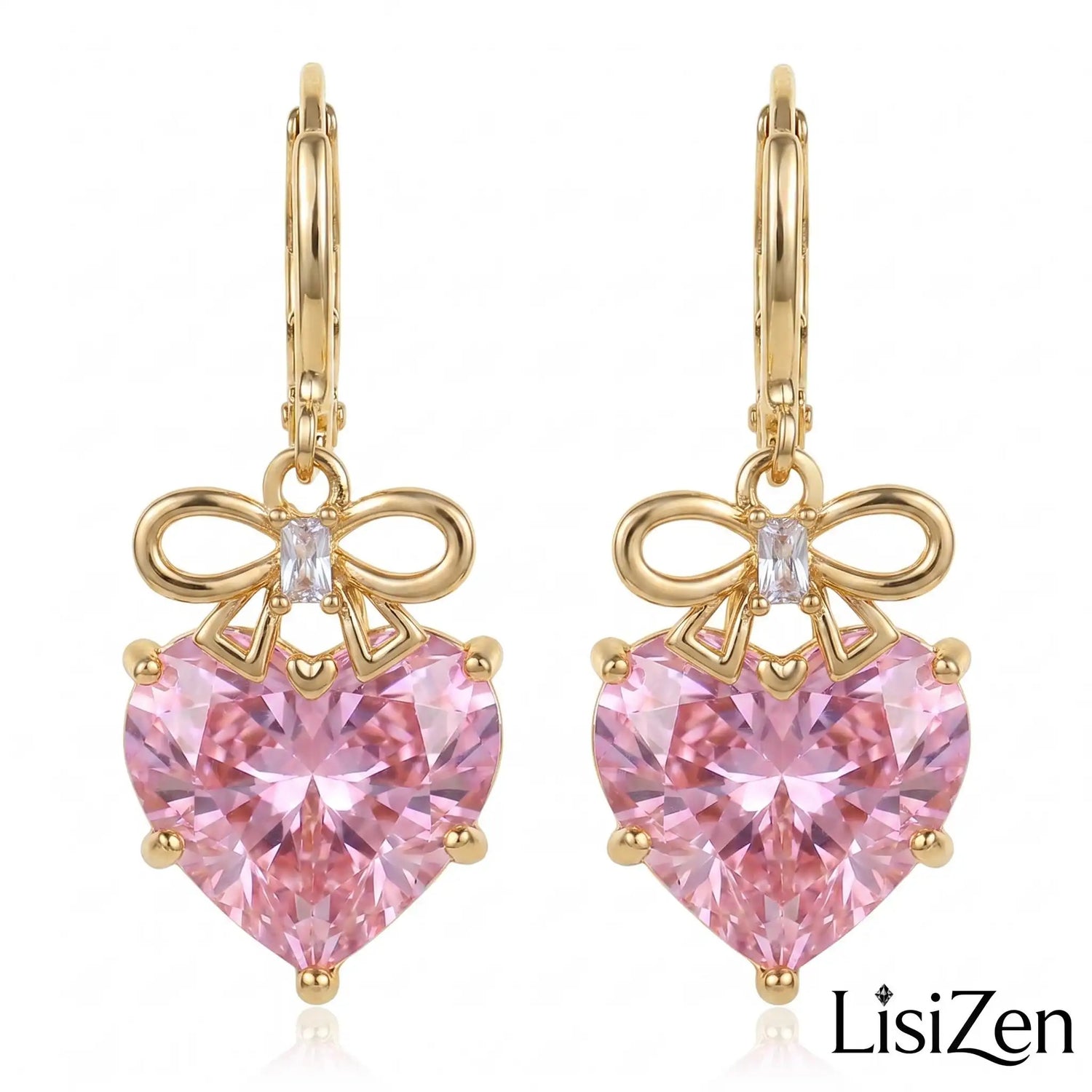 Bowknot Crystal Heart Clip-On Drop Earrings