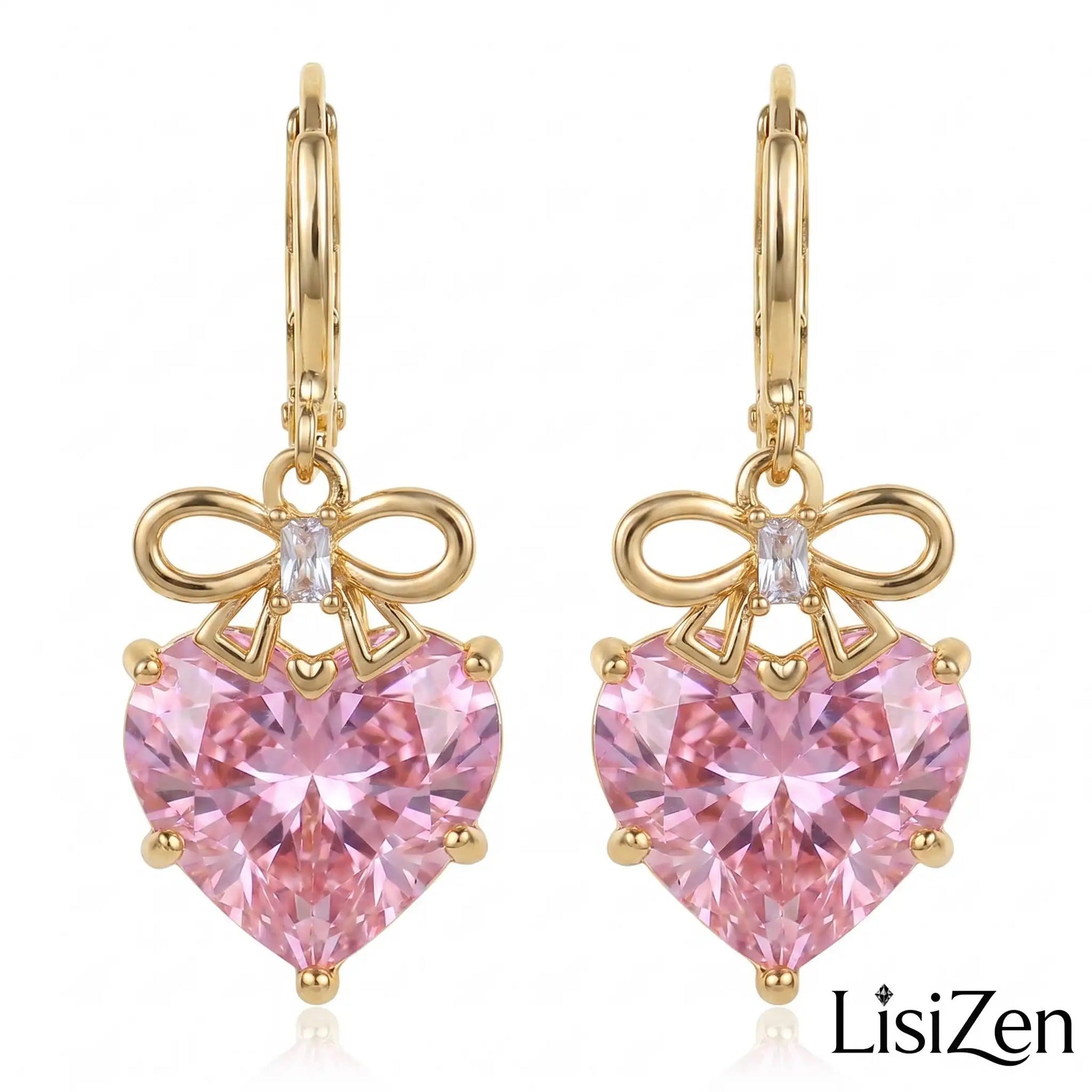 Bowknot Crystal Heart Clip-On Drop Earrings