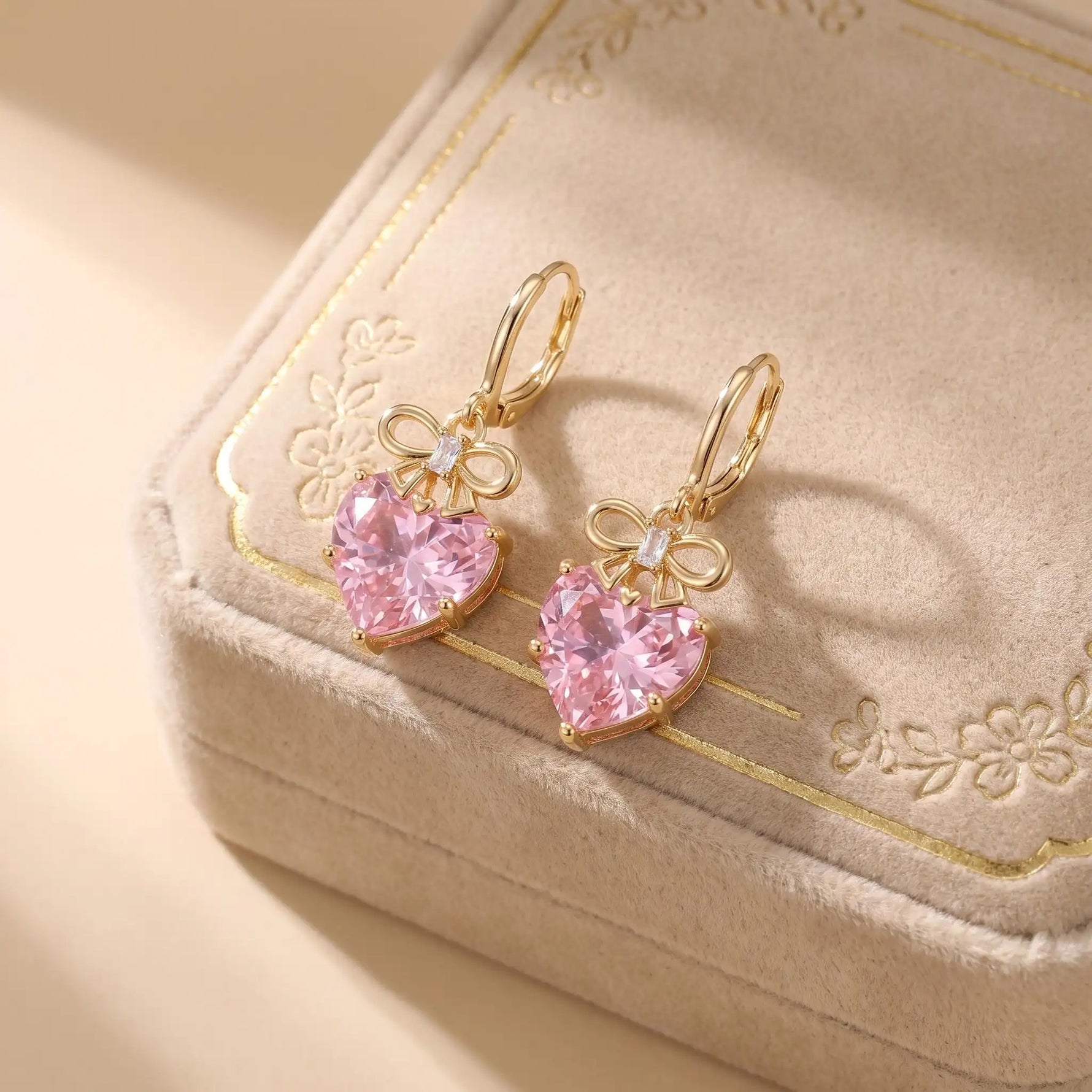 Bowknot Crystal Heart Clip-On Drop Earrings