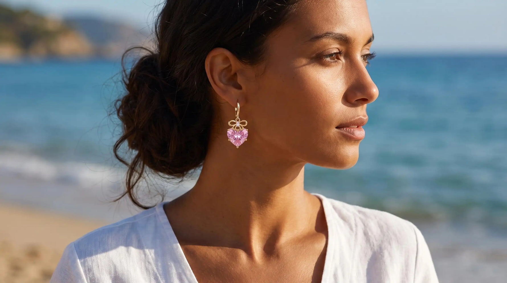Bowknot Crystal Heart Clip-On Drop Earrings