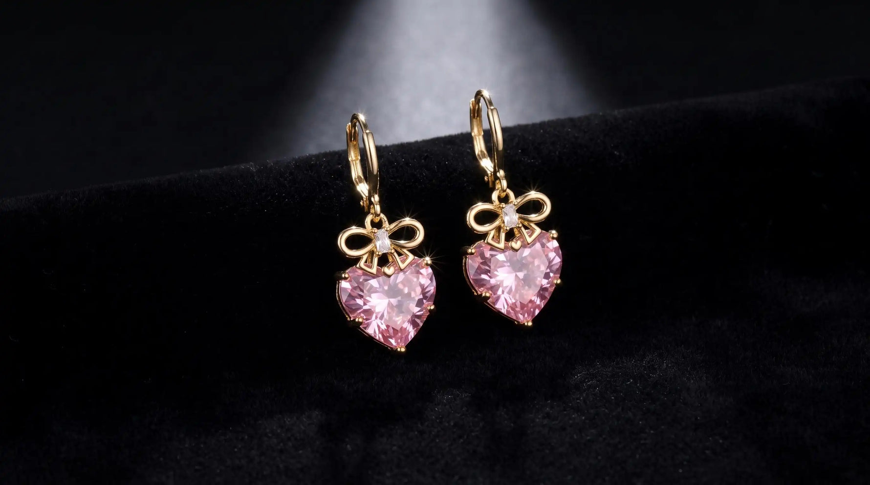 Bowknot Crystal Heart Clip-On Drop Earrings