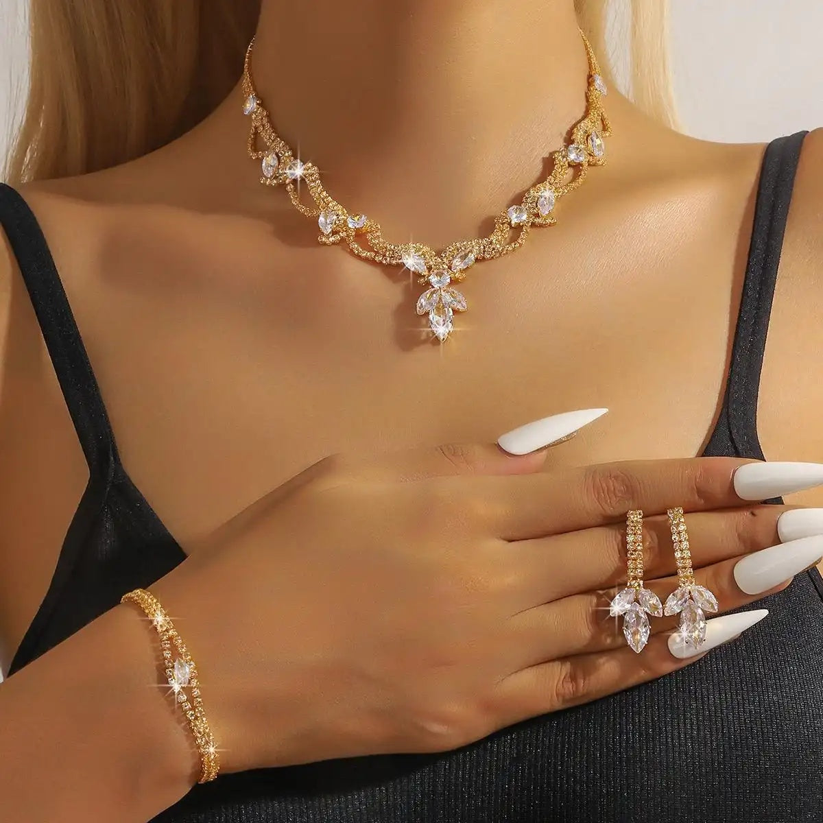 Bridal Crystal Crystals Wedding 3- Jewelry Set