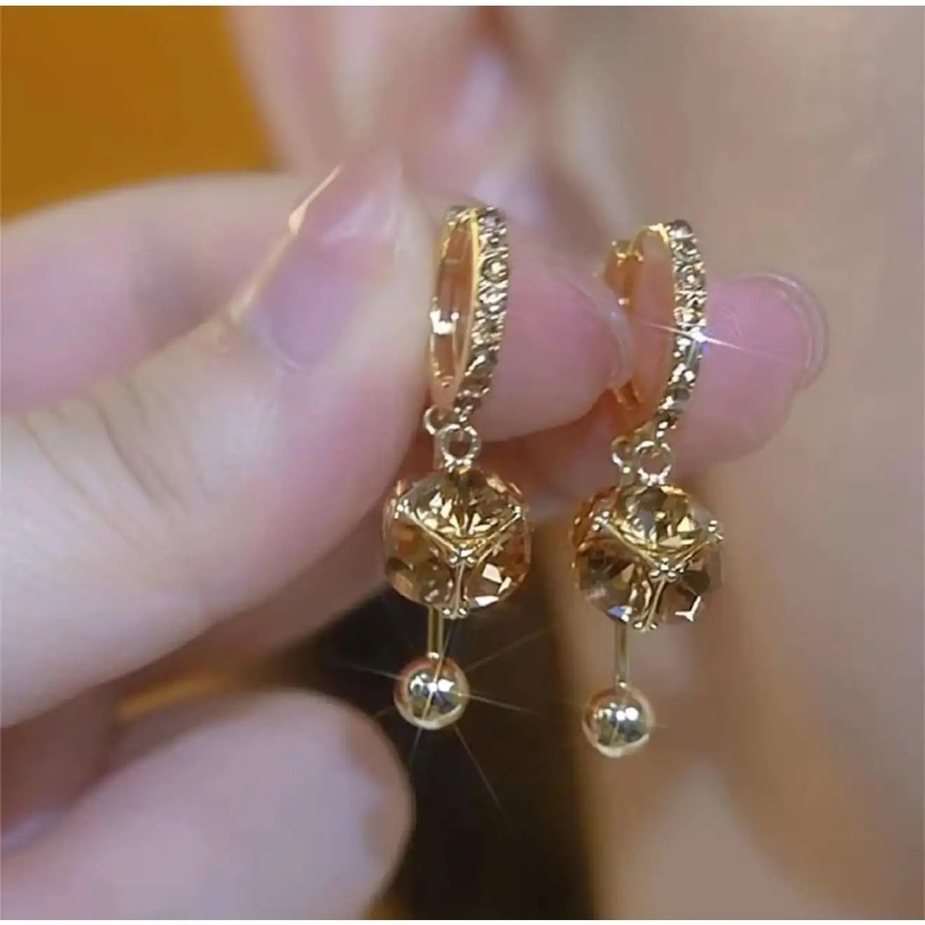 Brown Crystal Ball Tassel Drop Earrings