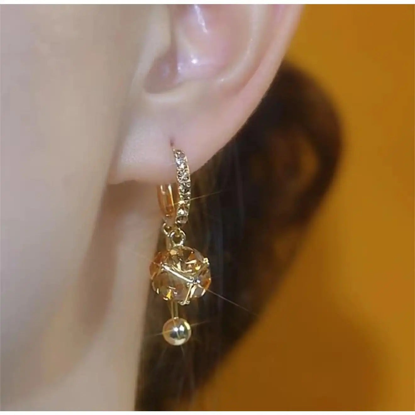 Brown Crystal Ball Tassel Drop Earrings