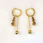 Brown Crystal Bar and Ball Hoop Earrings