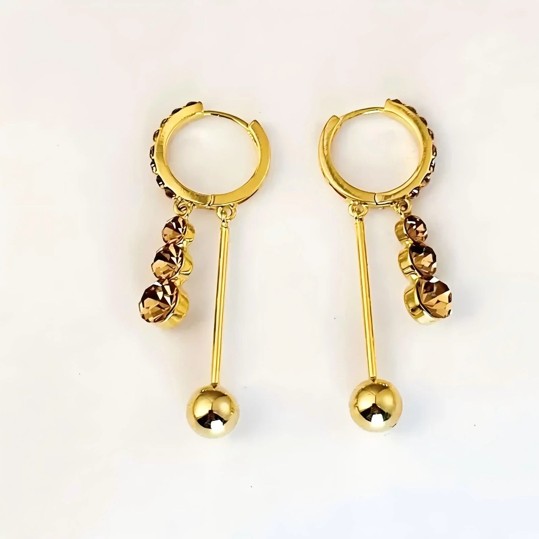 Brown Crystal Bar and Ball Hoop Earrings