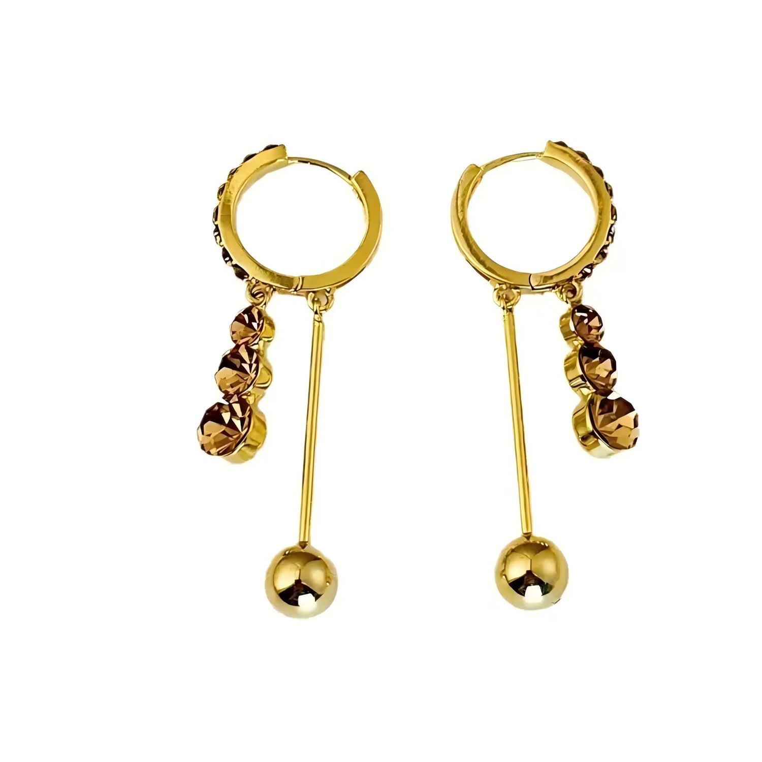 Brown Crystal Bar and Ball Hoop Earrings
