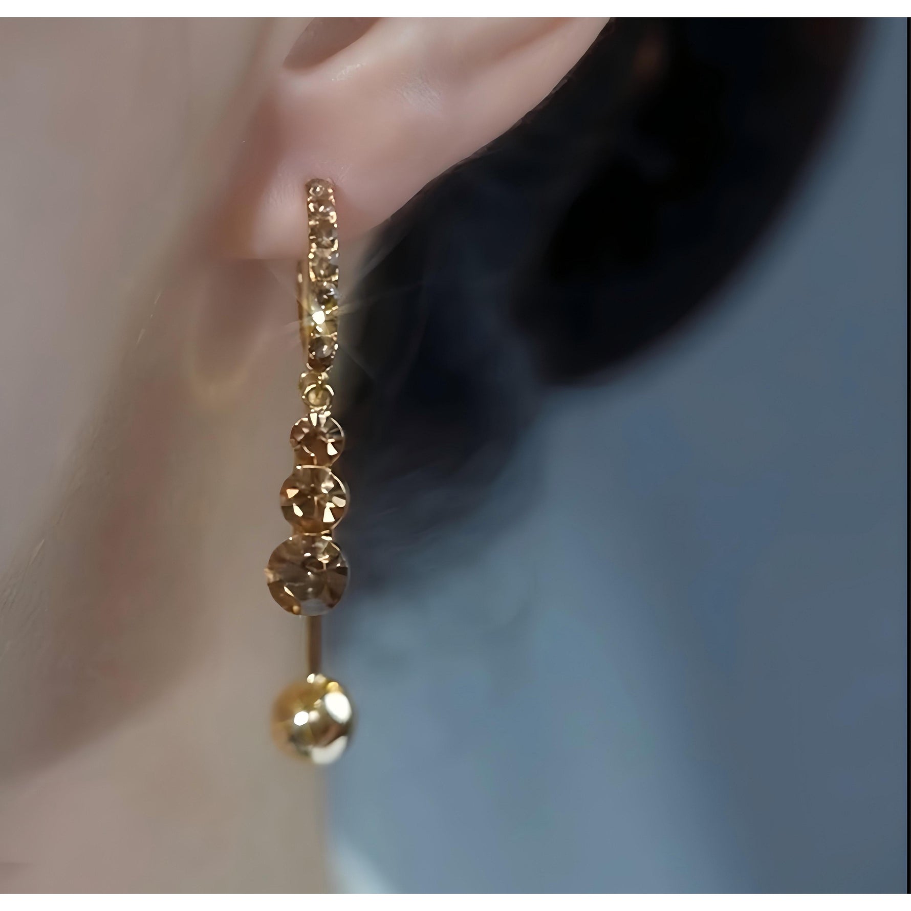 Brown Crystal Bar and Ball Hoop Earrings