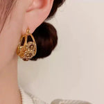 Brown Crystal Basket Hoop Earrings