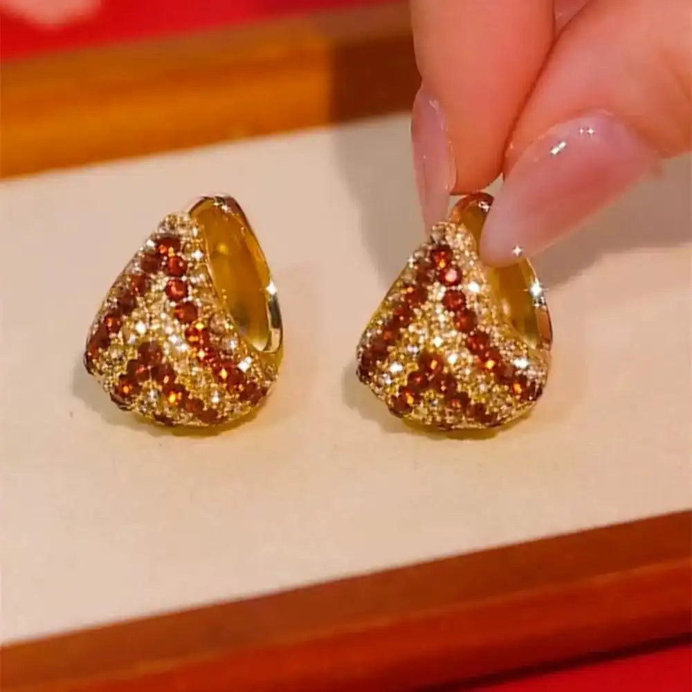 Brown Crystal Basket Teardrop Drop Earrings