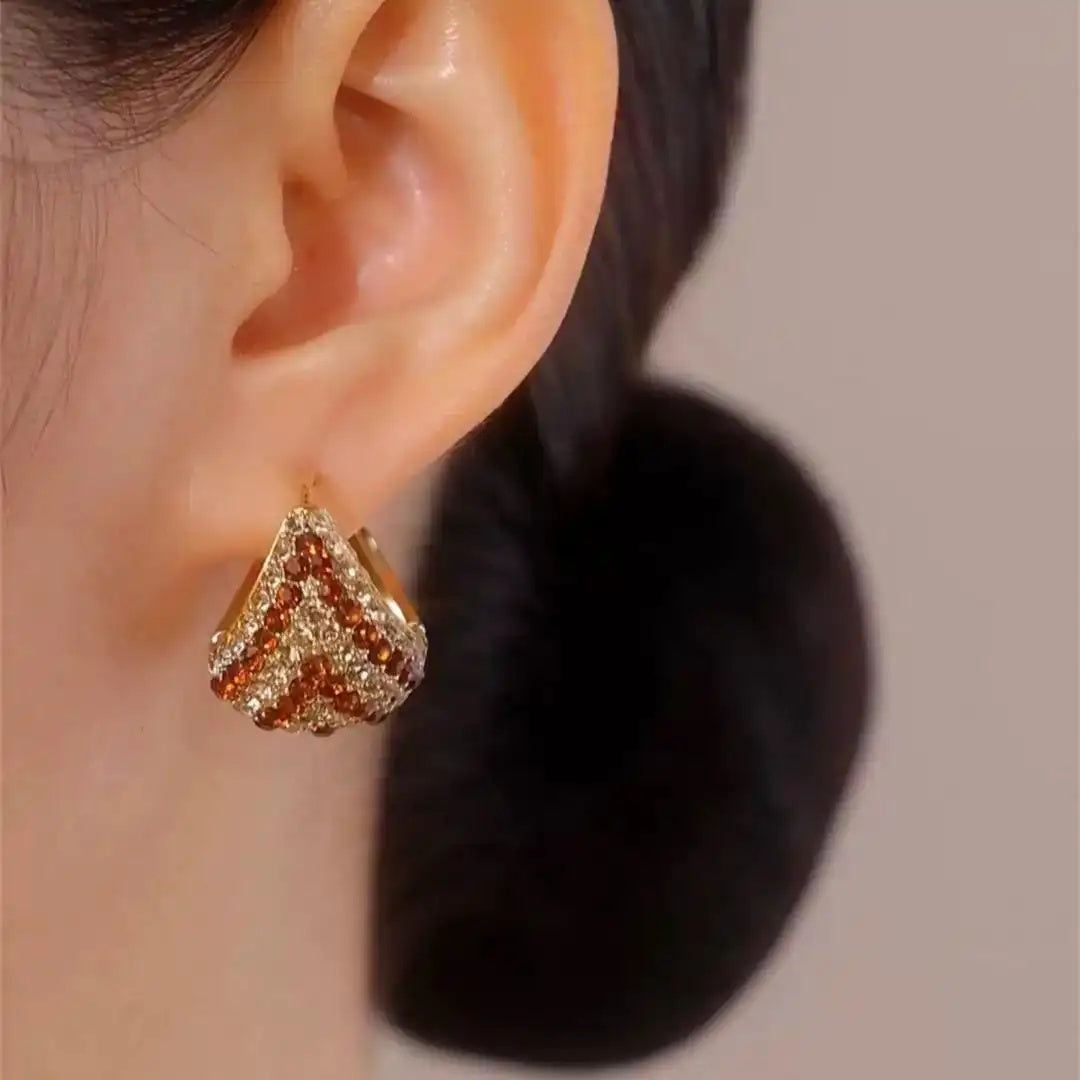 Brown Crystal Basket Teardrop Drop Earrings