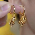 Brown Crystal Geometric Hoop Earrings