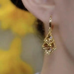Brown Crystal Geometric Hoop Earrings