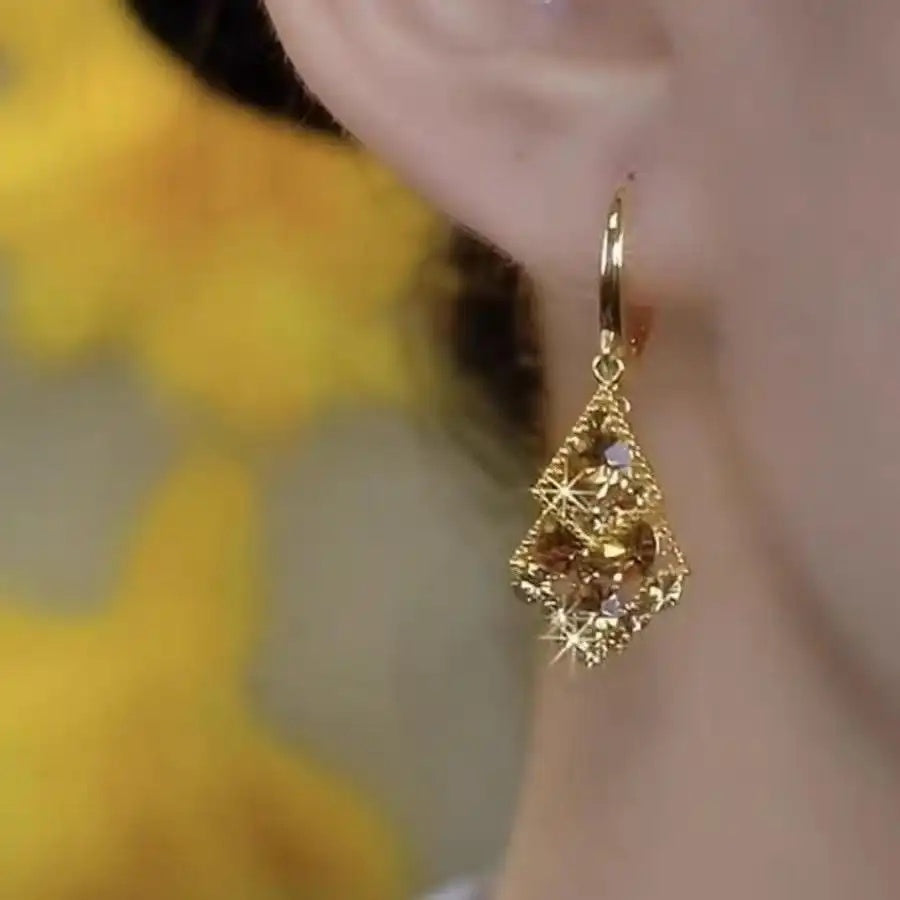 Brown Crystal Geometric Hoop Earrings