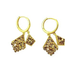 Brown Crystal Geometric Hoop Earrings