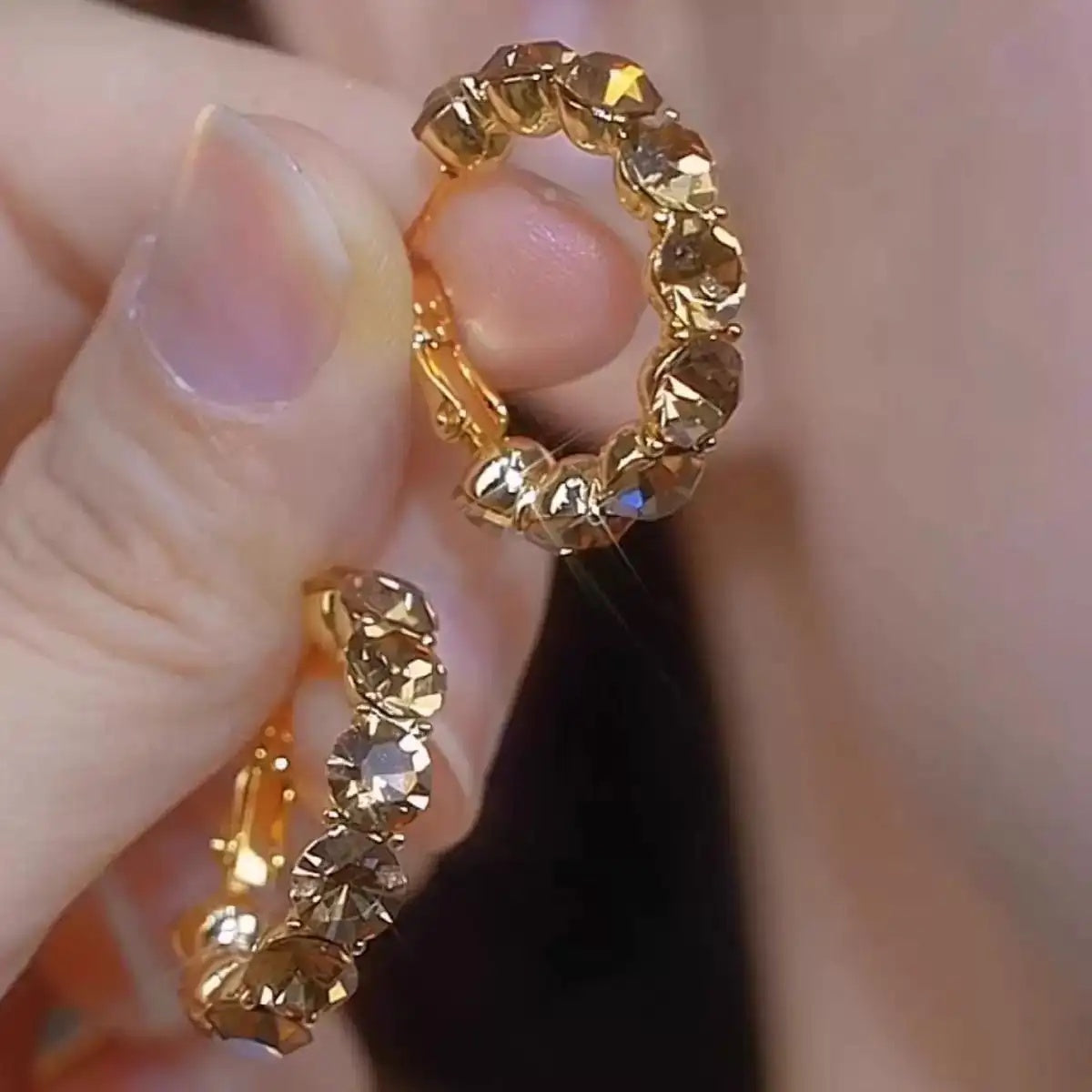 Brown Crystal Hoop Earrings