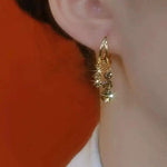 Brown Crystal Minimalist Maillard Hoop Earrings