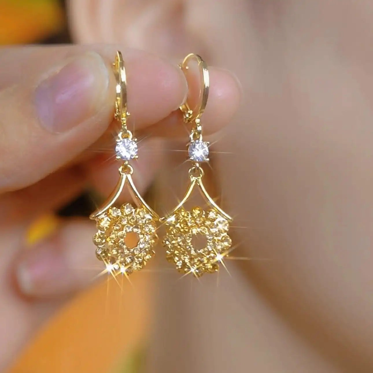 Brown Crystal Pave Round Earrings