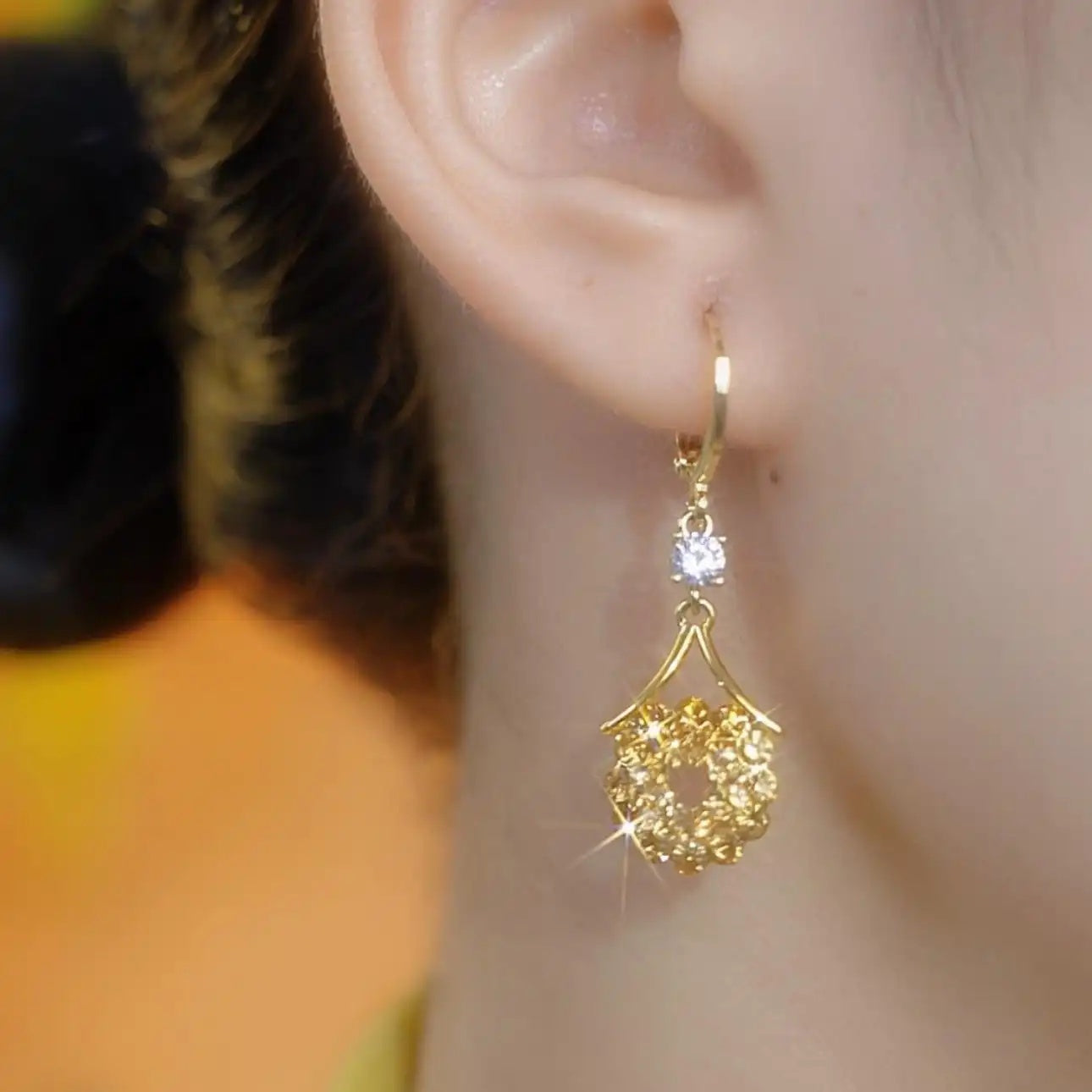 Brown Crystal Pave Round Earrings