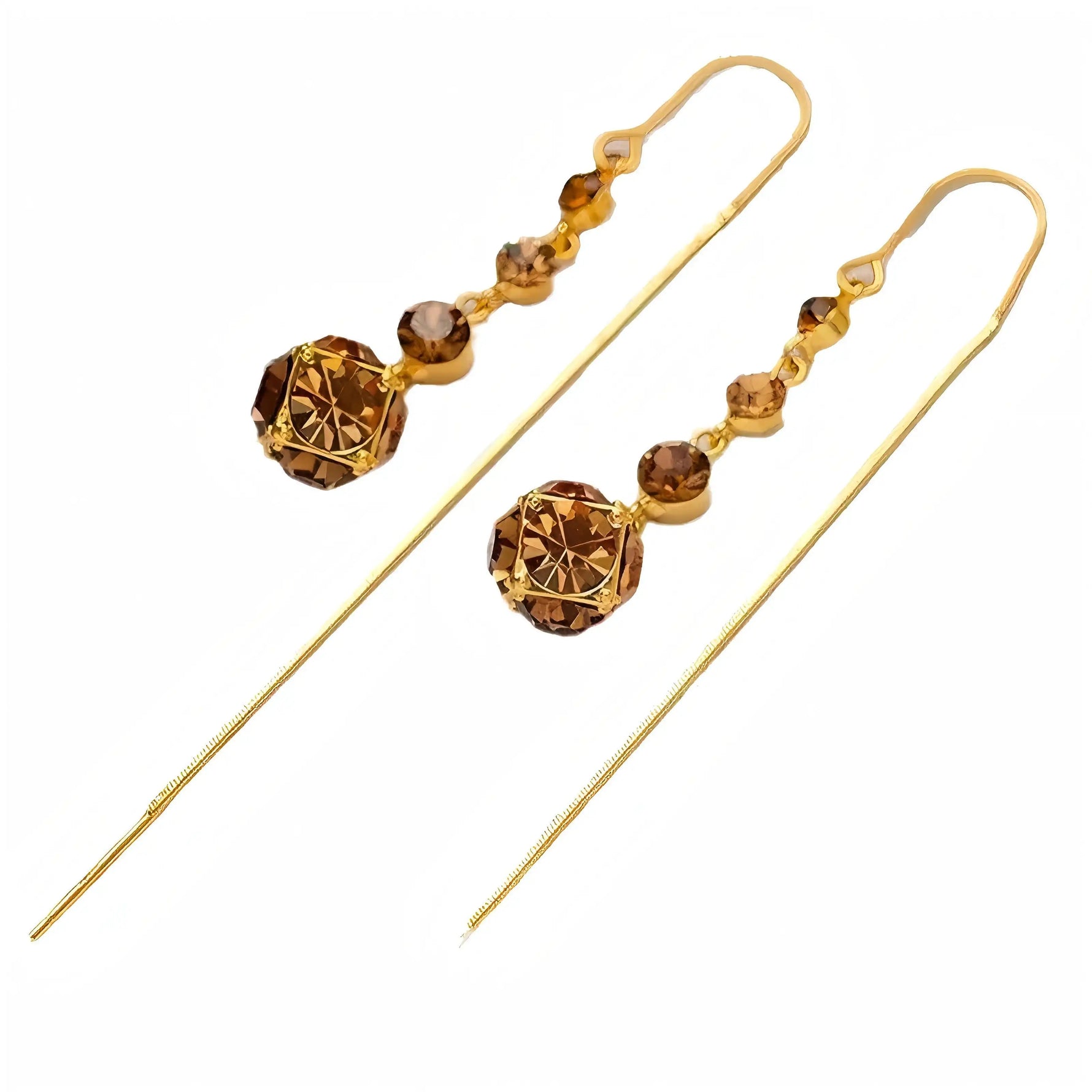 Brown Crystal Tassel Long Chain Drop Earrings