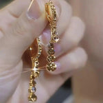 Brown Crystal Tassel Long Drop Earrings